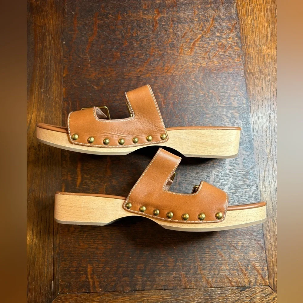J. Crew- Leather Double Buckle-Strap Sandals in Color Rich Oak. Size 10.5